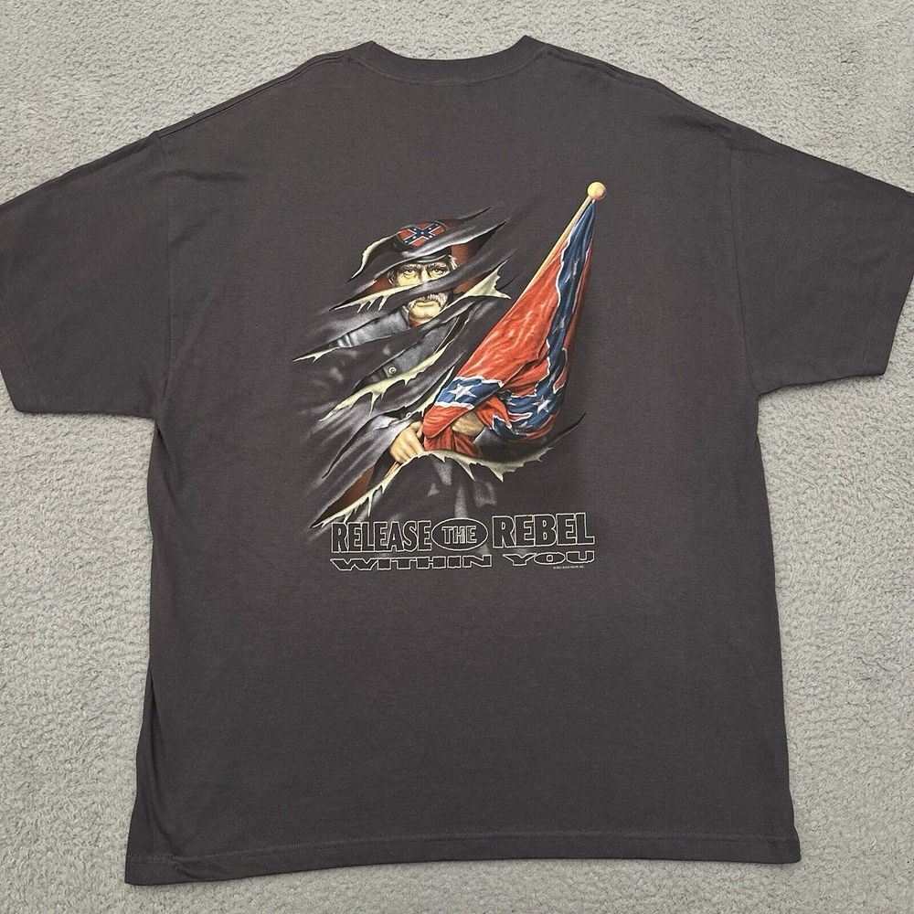Vintage Y2K Buck Wear T-Shirt Men's 2XL Gray Release‎ the Rebel Civil War Flag